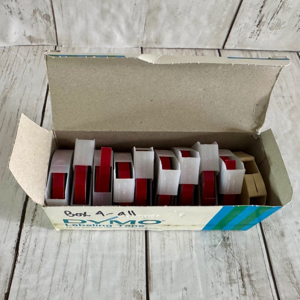 Vintage Dymo Glossy Red Embossing Label Tape 1/4" x 12' ~  9 Rolls NOS 5206 02 - Picture 3 of 8